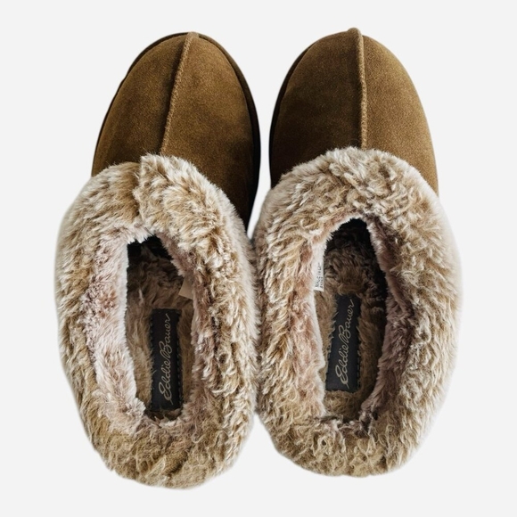 Eddie Bauer Janie Womens Suede Faux Fur Lined Clog Slippers Brown Size 7 - Picture 4 of 7